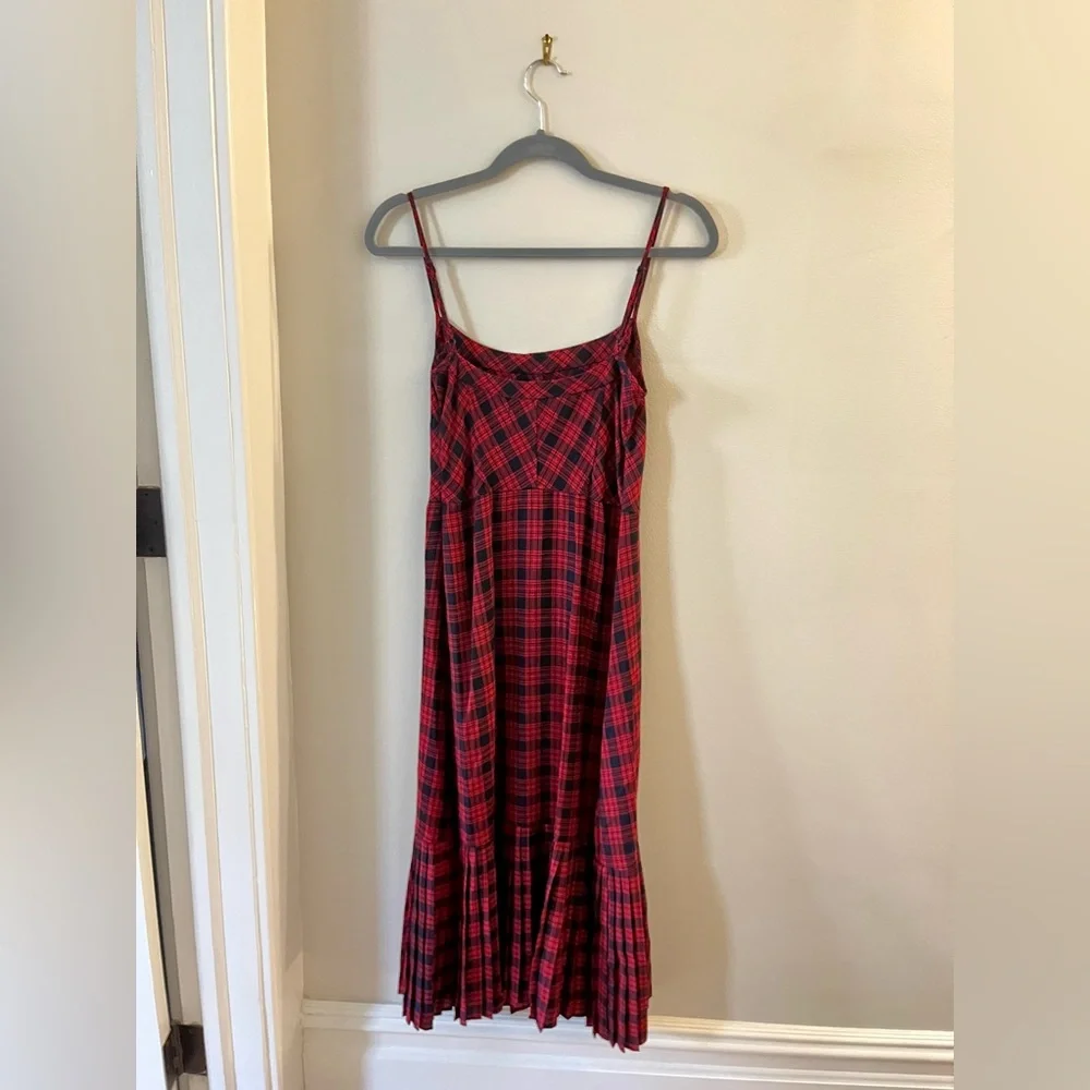 Urban Outfitters Waldorf Red & Black Plaid Pleated Flannel Slip Midi Dress - Picture 3 of 7